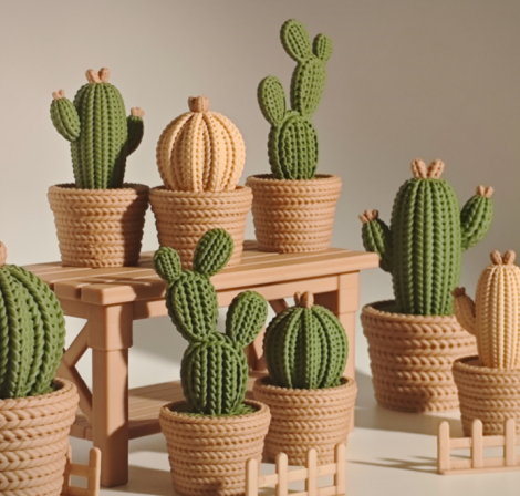 Вязаные горшочки в виде кактуса1