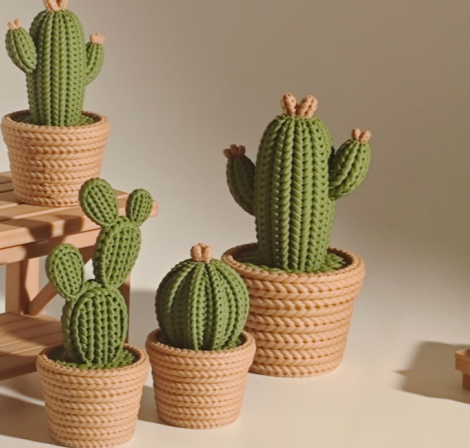 Вязаные горшочки в виде кактуса №22