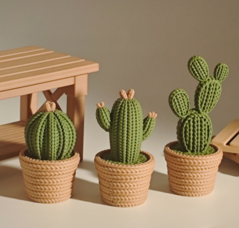 Вязаные горшочки в виде кактуса №32