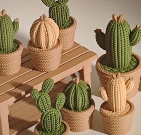 Вязаные горшочки в виде кактуса №33